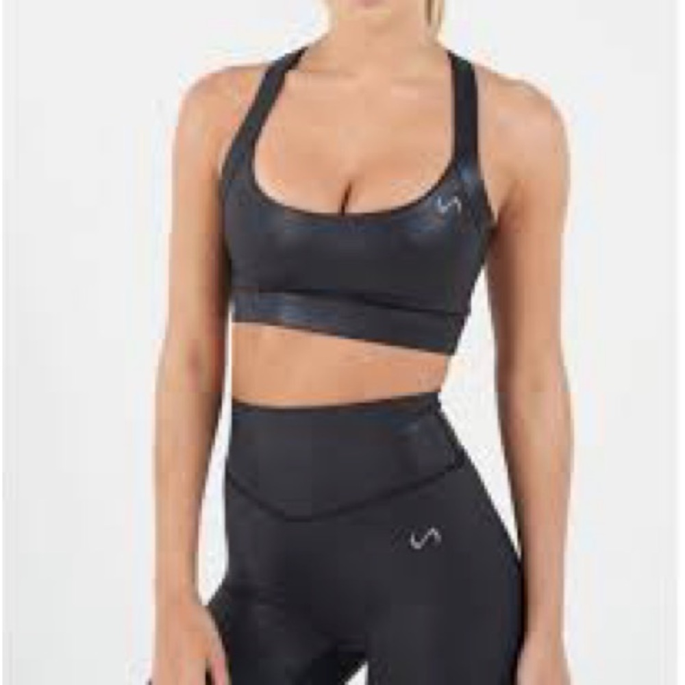 Black Shiny TLF Workout Sports Bra and Short Set
